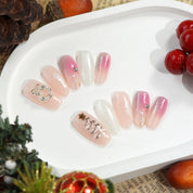 Frosted Pink winter nail design – handmade press-on nails by Handora