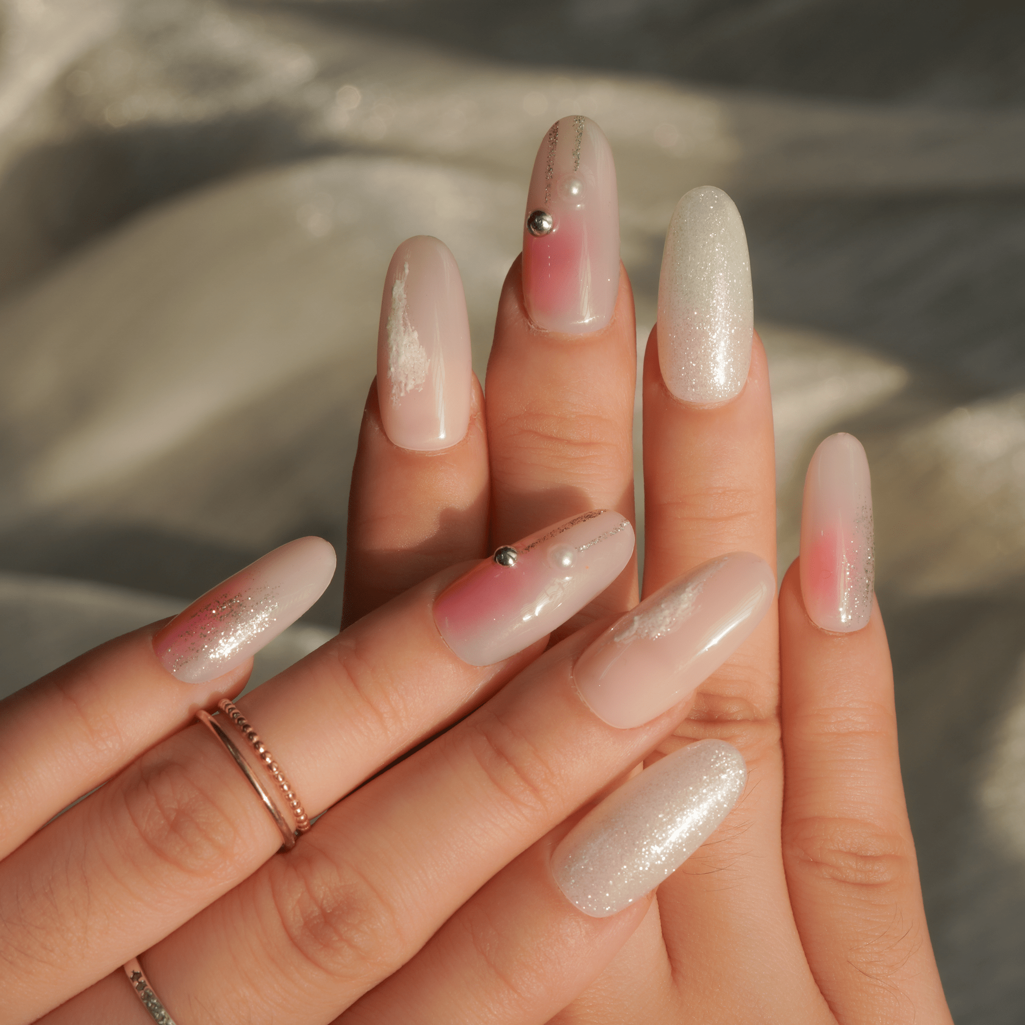 Frosted Pink press-on nails – hand-painted reusable gel set by Handora