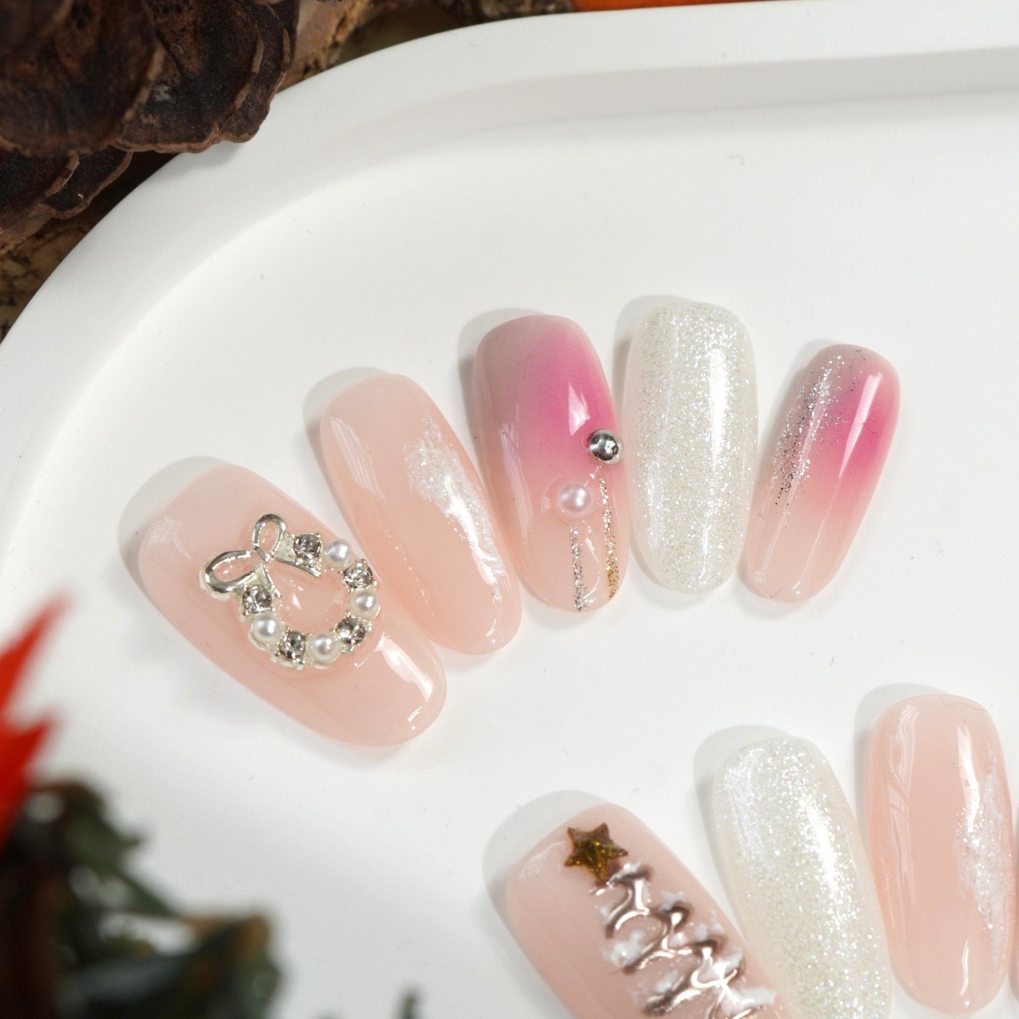 Frosted Pink full press-on nail set – sizes XS–L by Handora