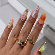 Fruit Carnival press-on nails – hand-painted reusable gel set by Handora