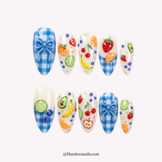 Fruit Picnic almond kawaii press-on nails by Handora