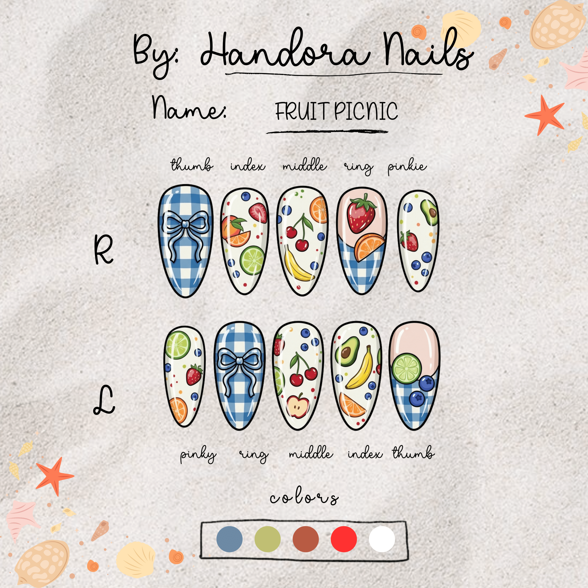 Fruit Picnic full press-on nail set – sizes XS–L by Handora