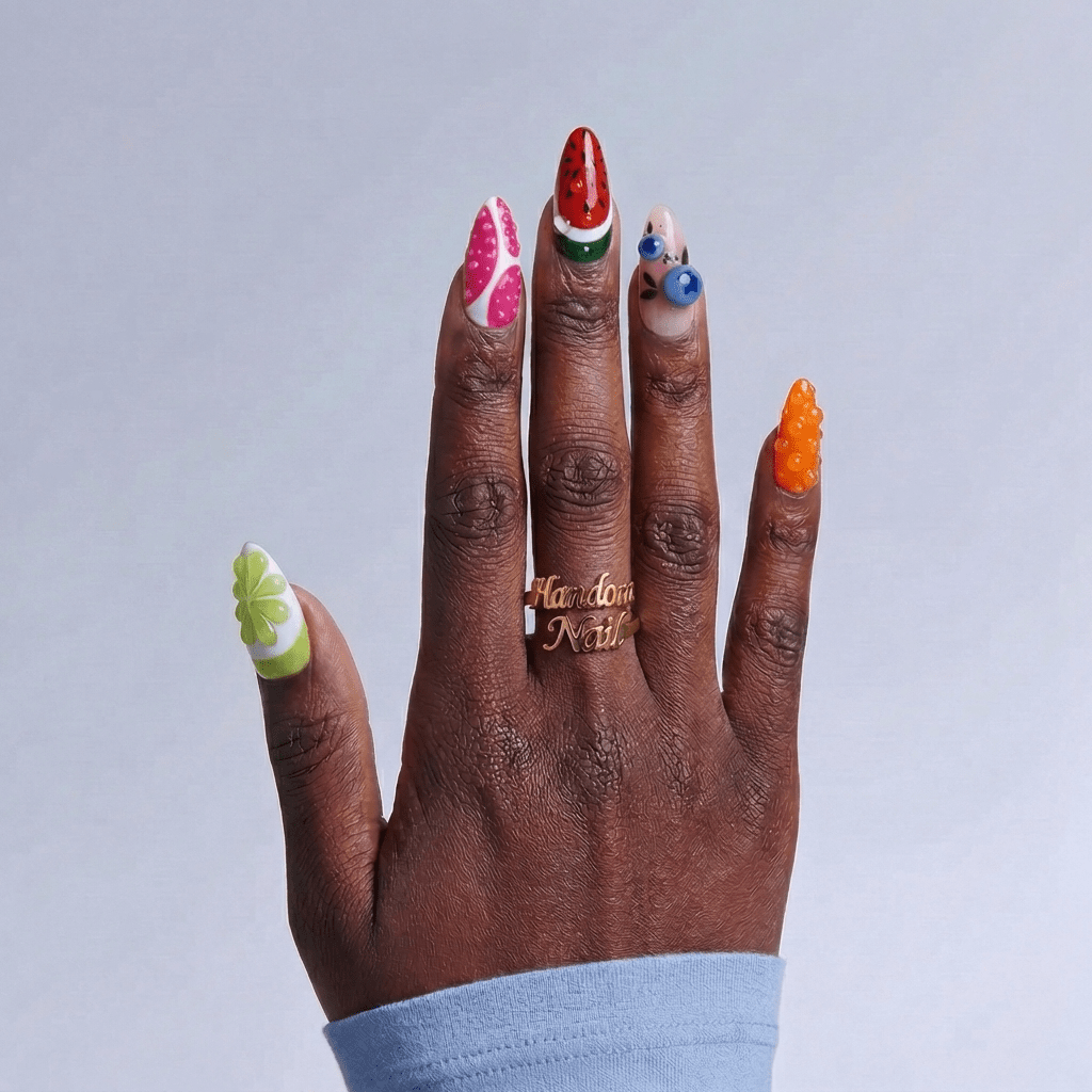 Fruity Party kawaii nail design – handmade press-on nails by Handora