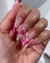 Fuchsia Flora press-on nails by Handora