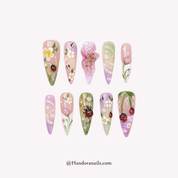 Garden Whisper almond floral press-on nails by Handora