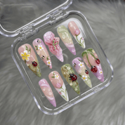 Garden Whisper almond press-on nails – design close-up by Handora