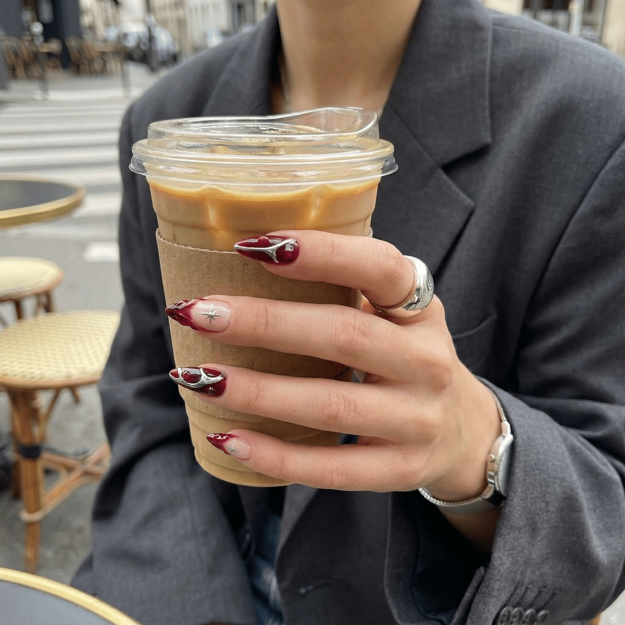 Garnet Chrome press-on nails – hand-painted reusable gel set by Handora