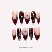 Garnet Chrome almond 3d press-on nails by Handora