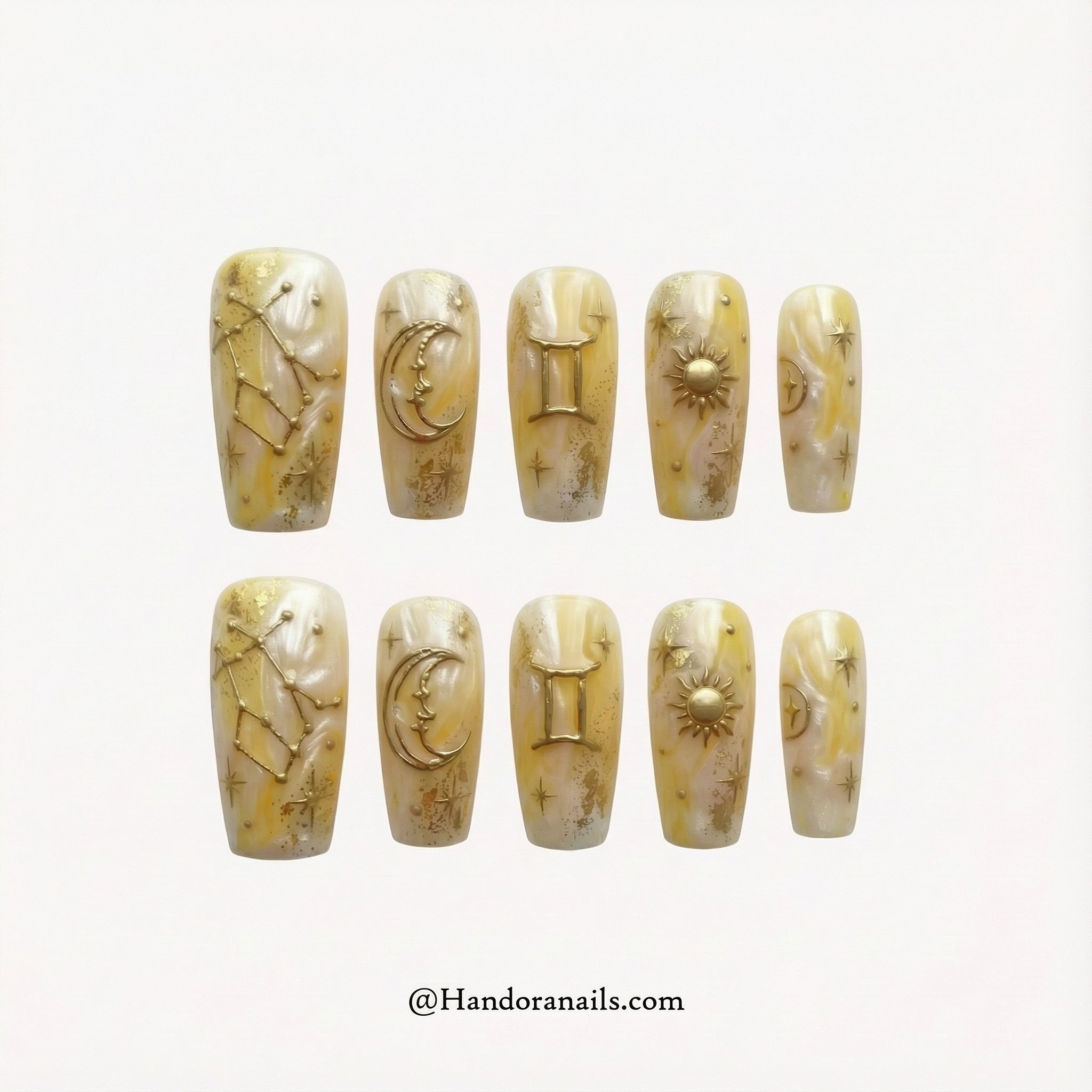 Gemini Glaze press-on nails – design close-up by Handora