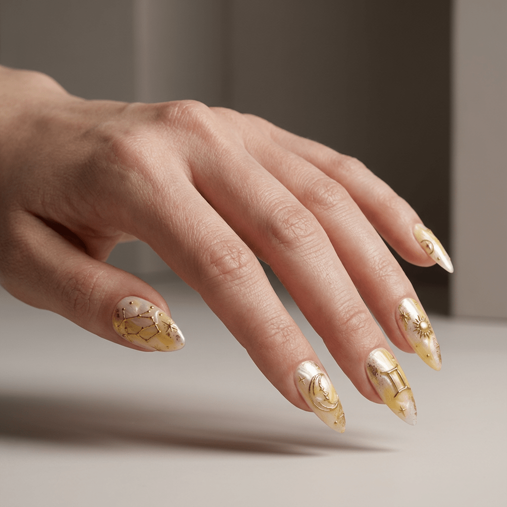Gemini Glaze press-on nails – hand-painted reusable gel set by Handora