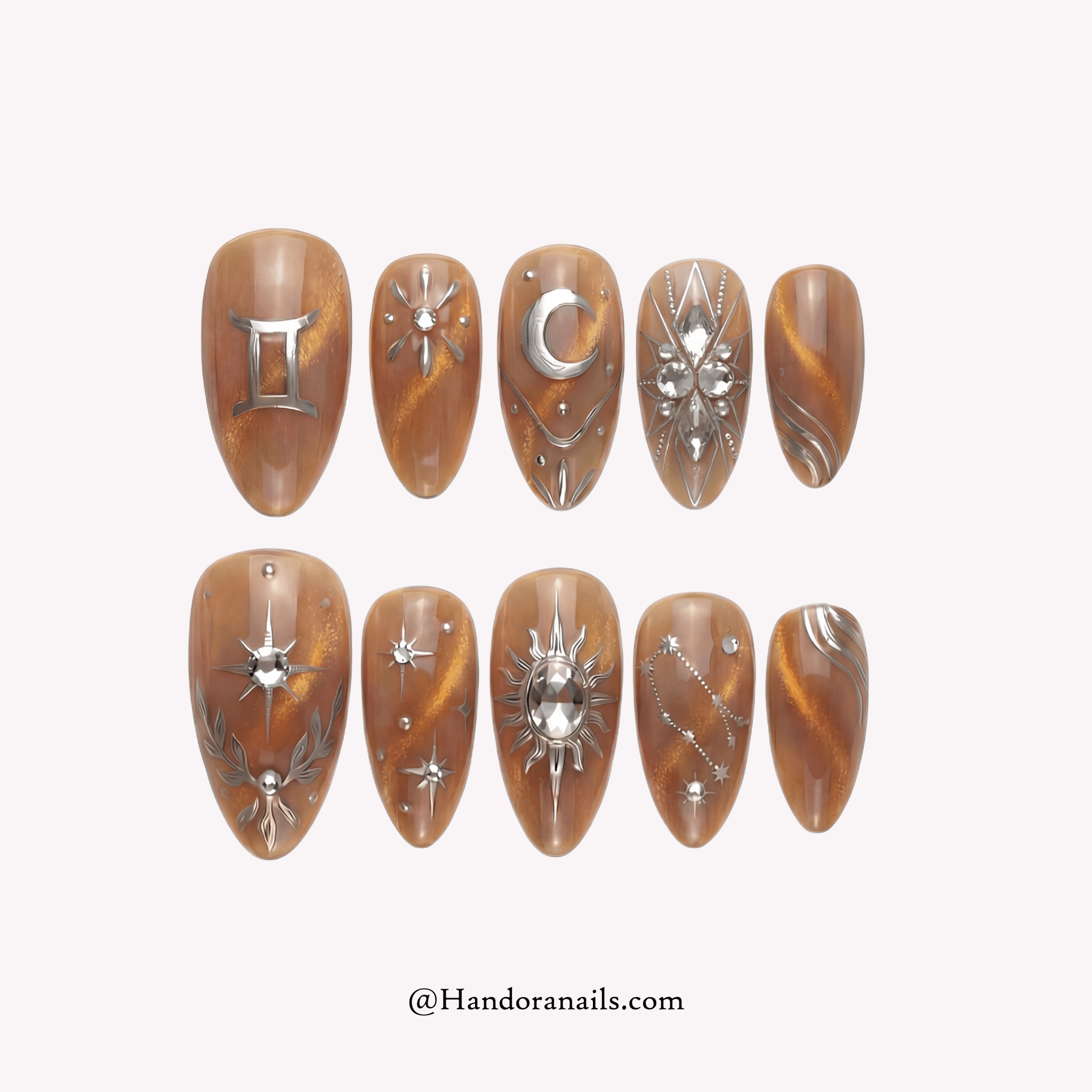 Gemini Vibe press-on nails – design close-up by Handora