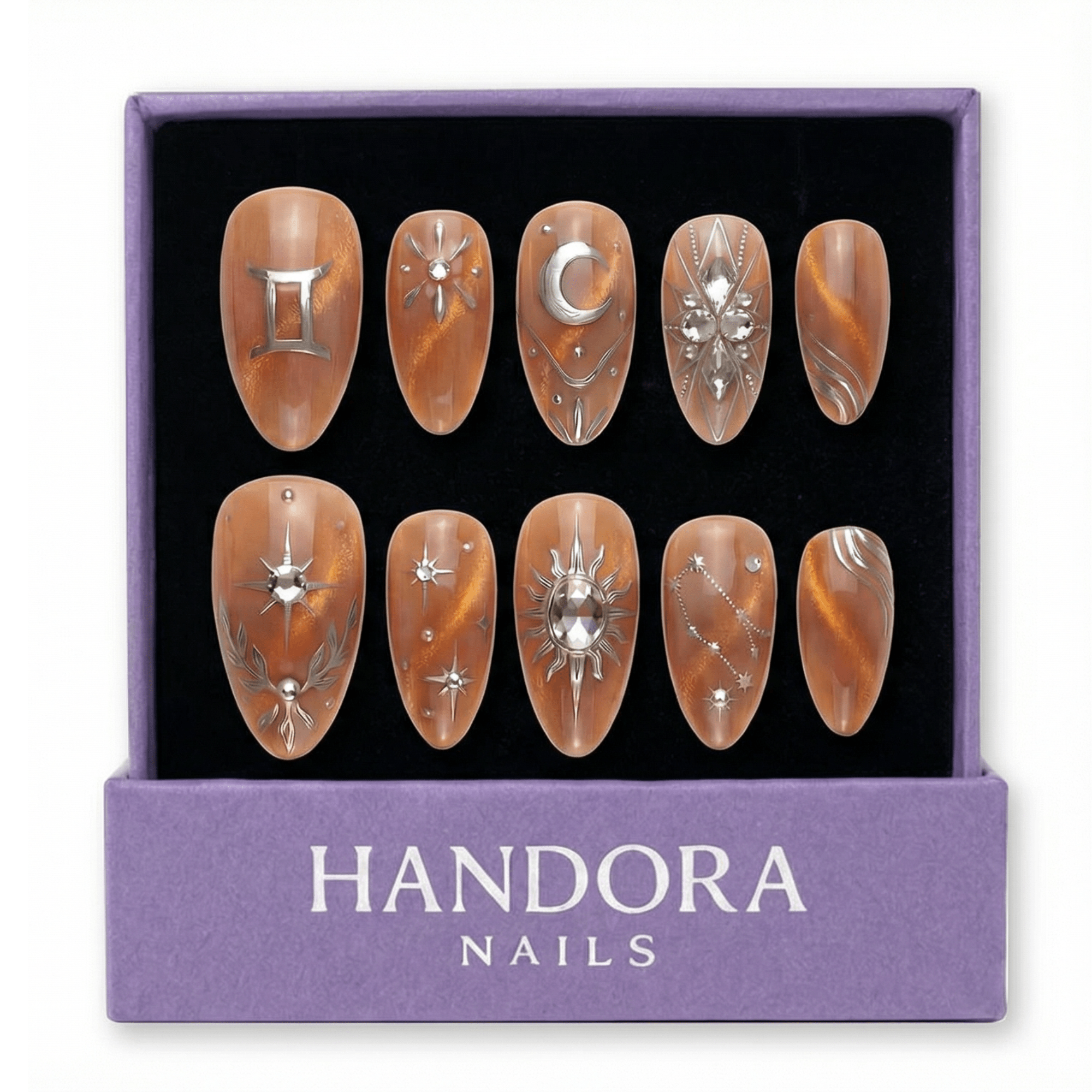 Gemini Vibe cat eye press-on nails by Handora