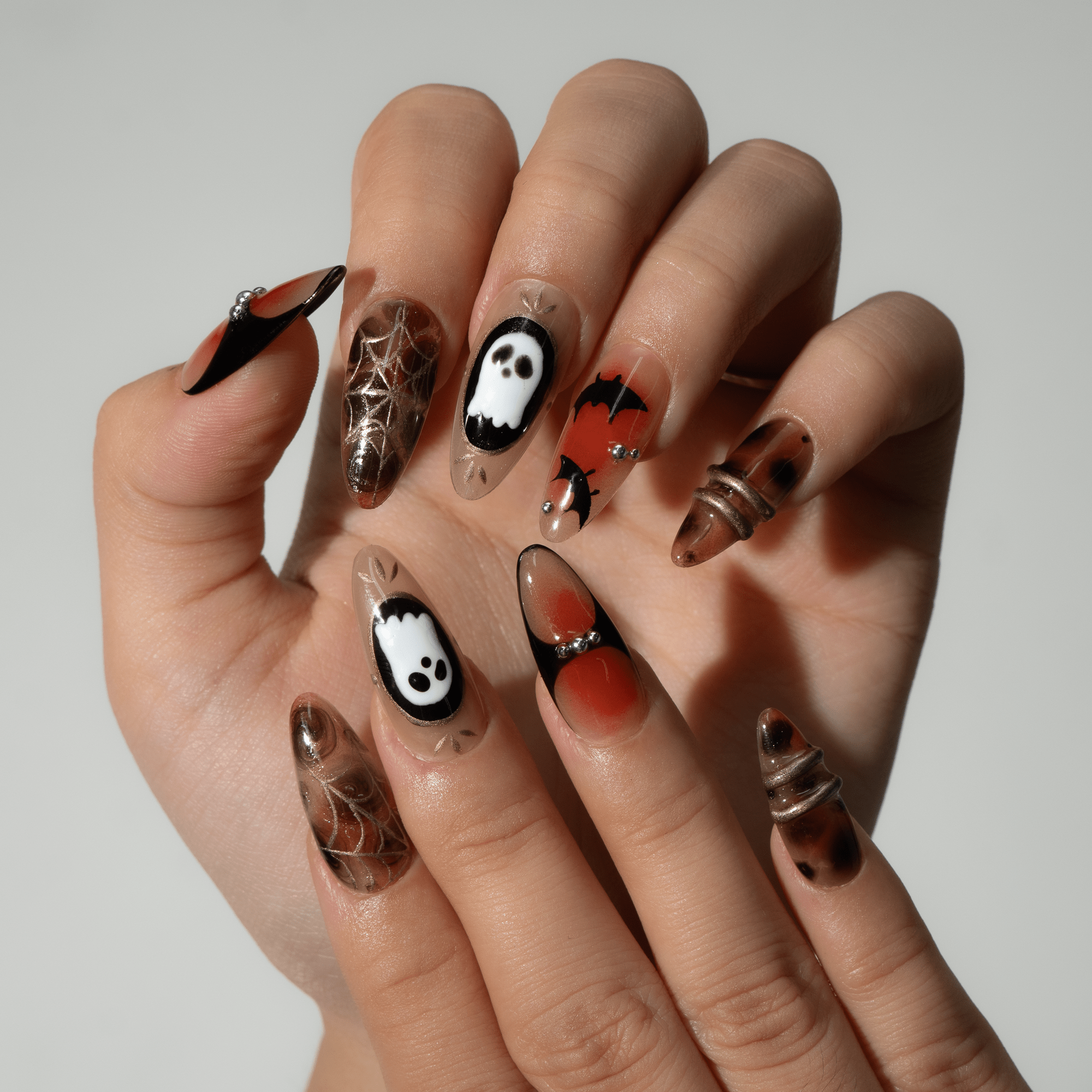 Ghost Night press-on nails – design close-up by Handora
