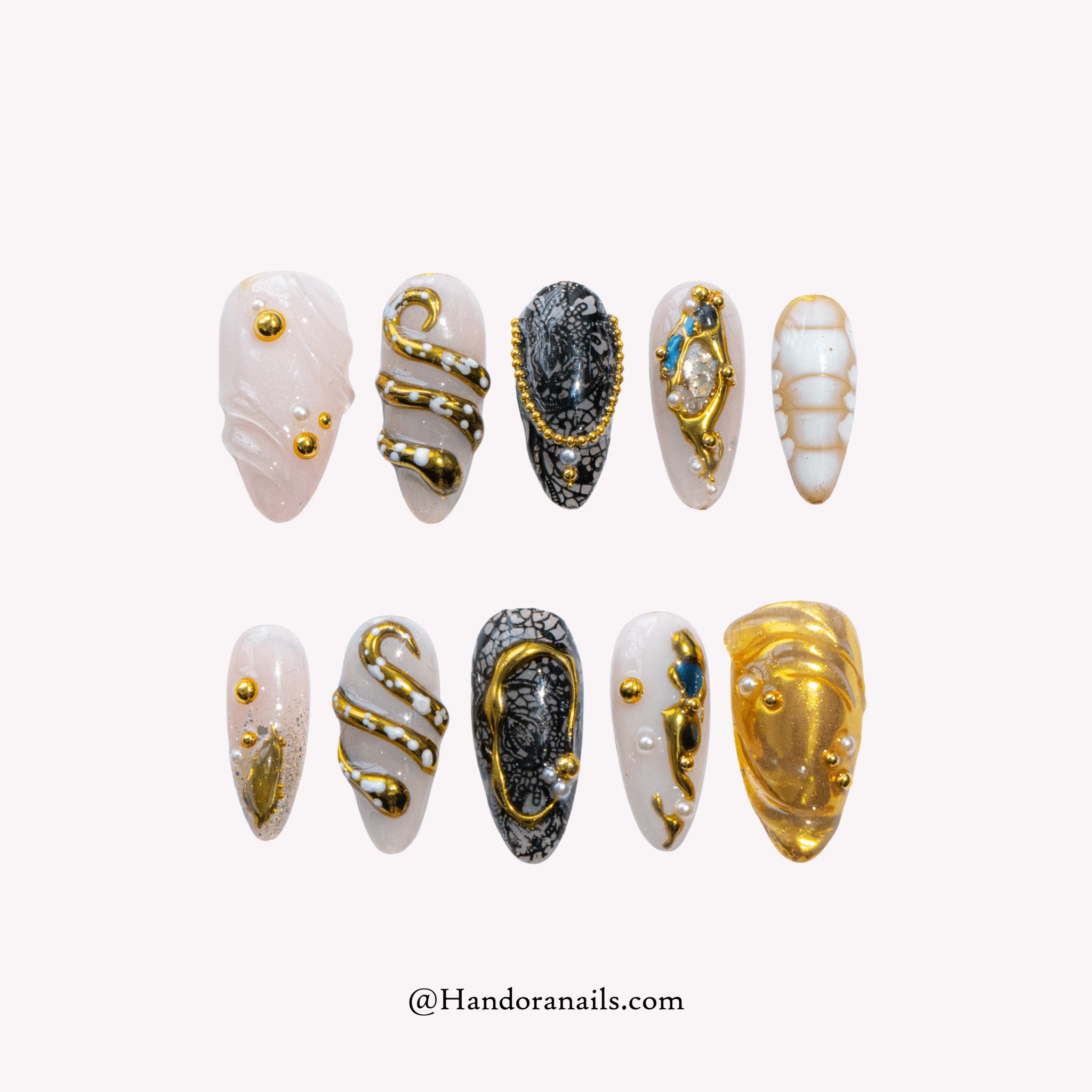 Gilded Baroque 3d press-on nails by Handora