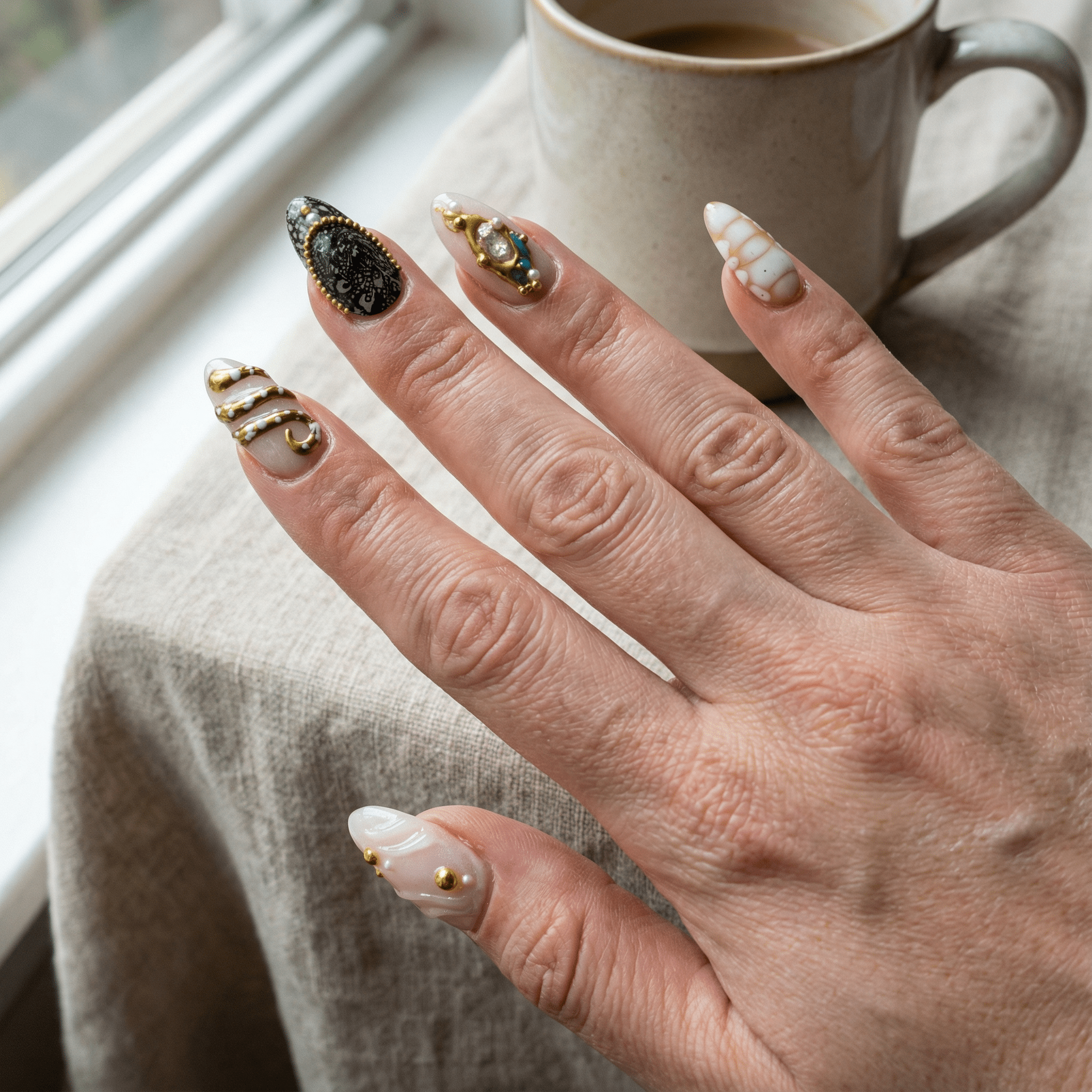 Gilded Baroque press-on nails – hand-painted reusable gel set by Handora
