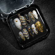 Gilded Baroque press-on nails – design close-up by Handora