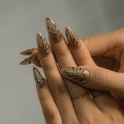 Gilded Foliage press-on nails – design close-up by Handora