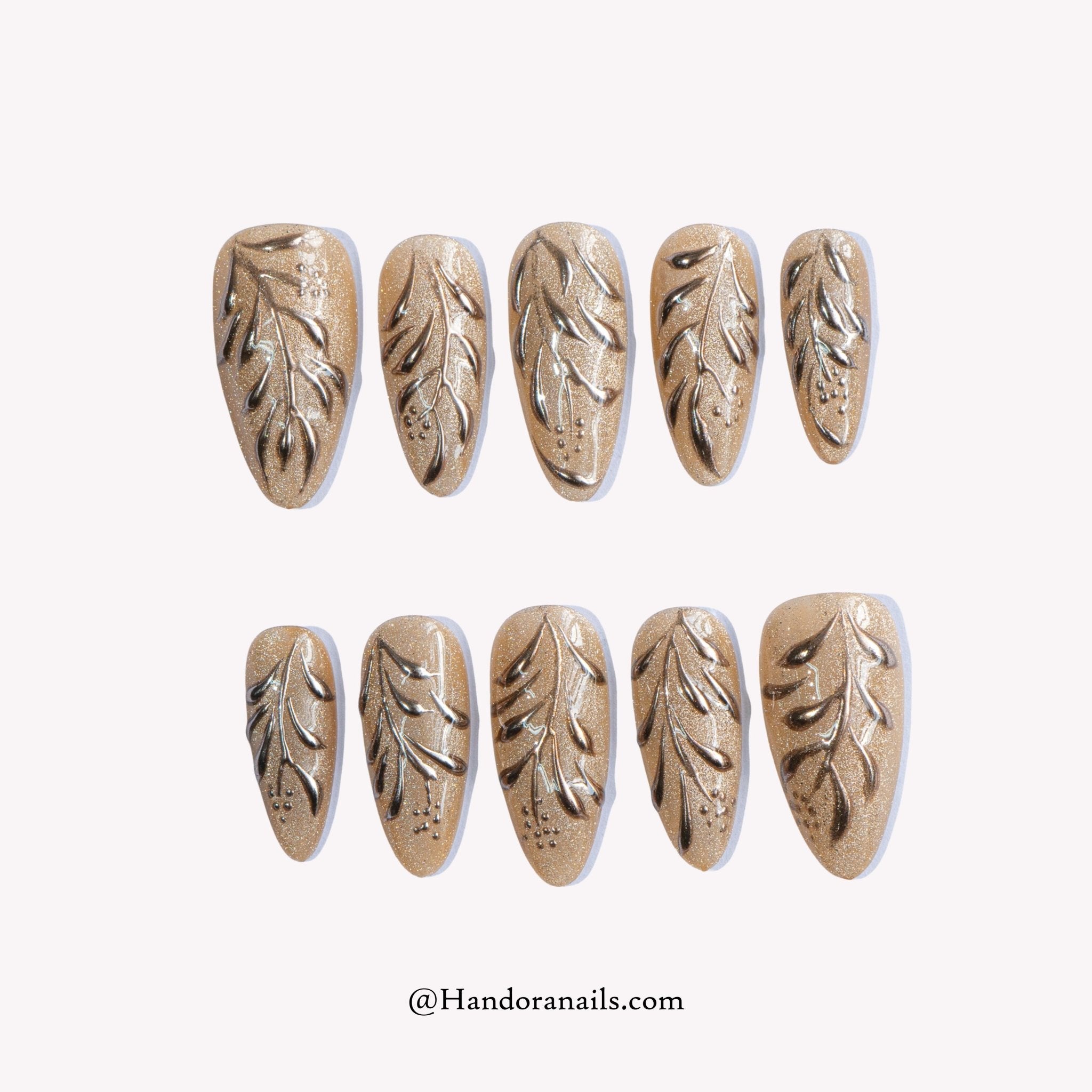 Gilded Foliage 3d press-on nails by Handora