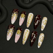 Gilded Graduate press-on nails – design close-up by Handora