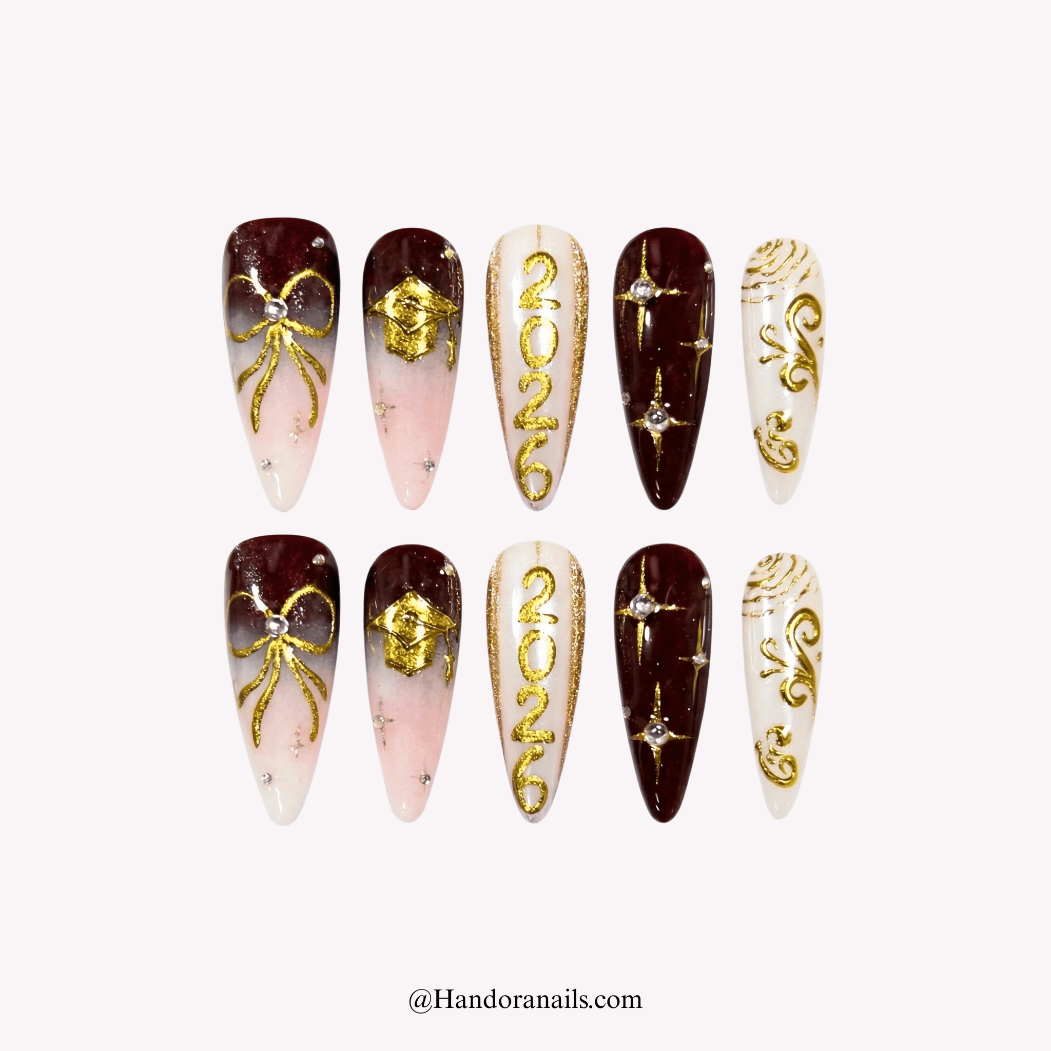 Gilded Graduate press-on nails by Handora