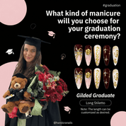 Gilded Graduate press-on nails – hand-painted reusable gel set by Handora
