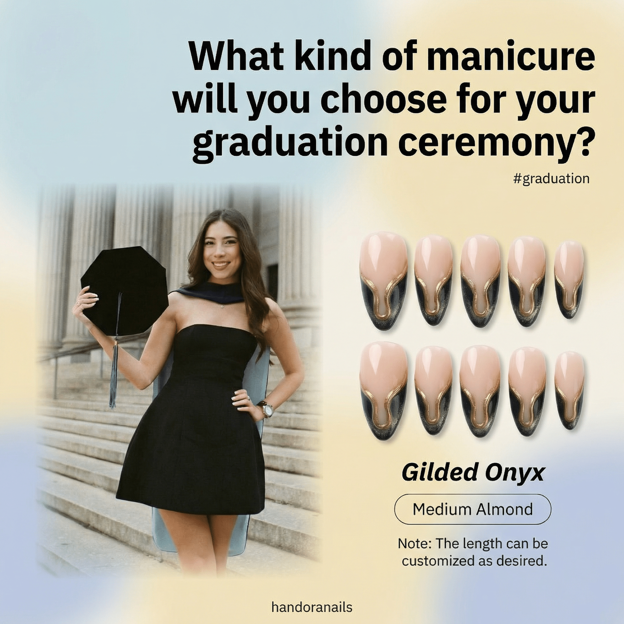 Gilded Onyx press-on nails – hand-painted reusable gel set by Handora