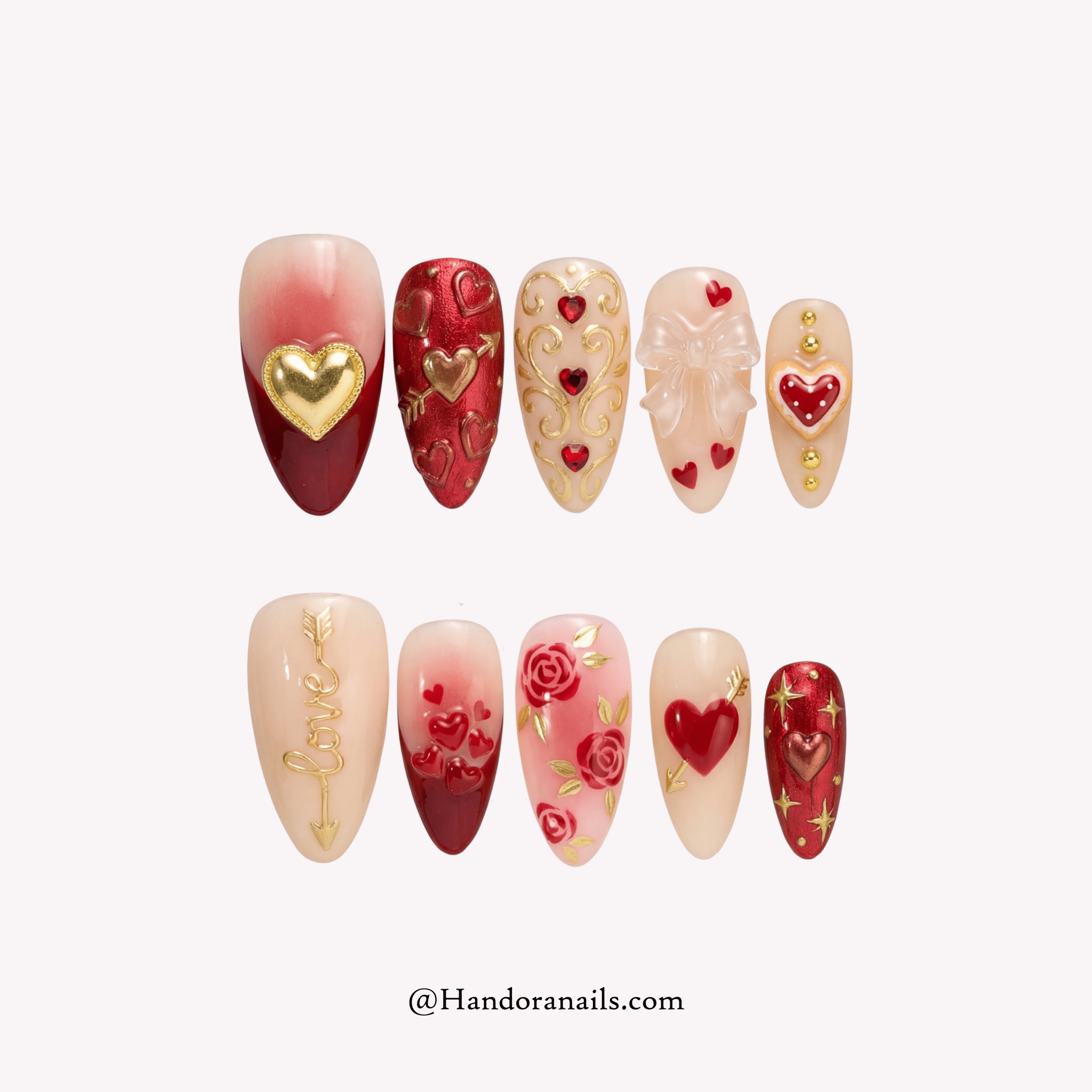 Gilded Romance almond 3d press-on nails by Handora