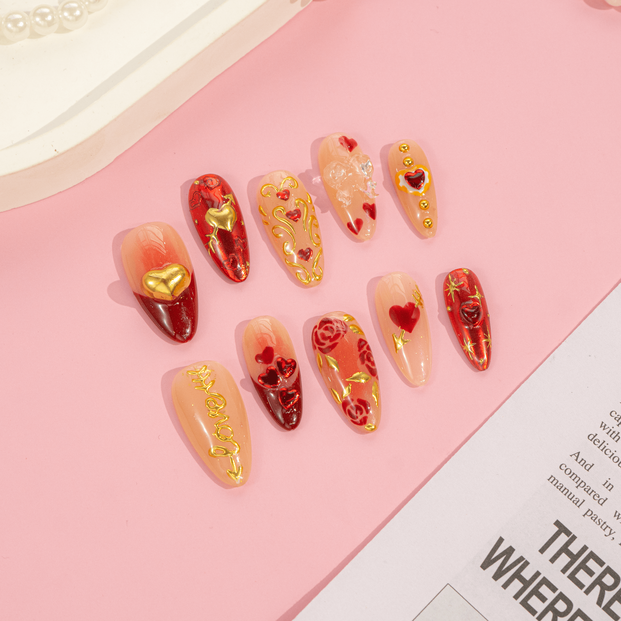 Gilded Romance full press-on nail set – sizes XS–L by Handora