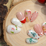 Ginger Cheer press-on nails worn on hand – almond shape by Handora