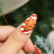 Ginger Joy almond press-on nails – design close-up by Handora
