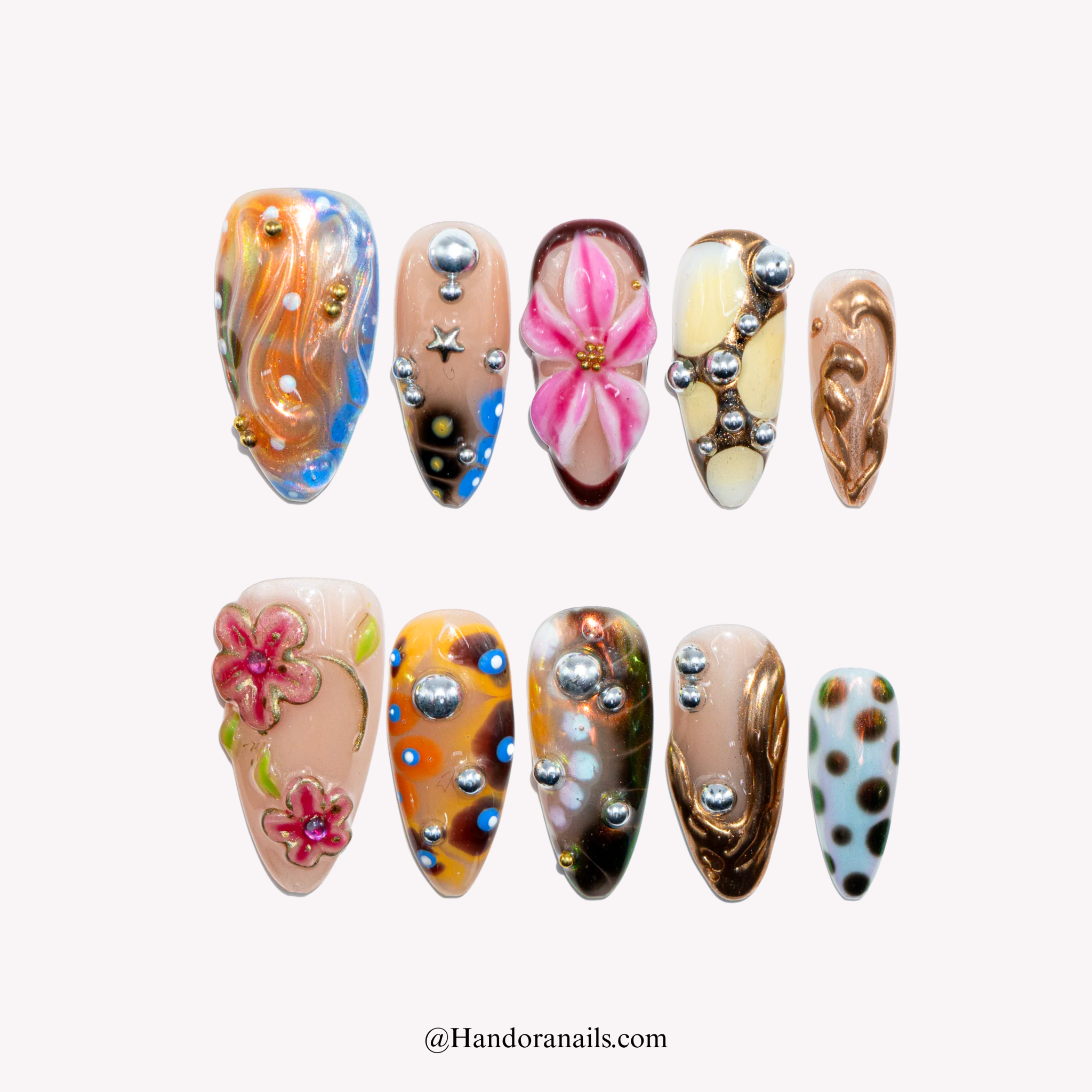 Glam Bloom cute press-on nails by Handora