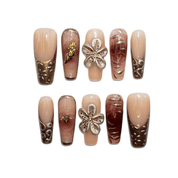 Golden Bloom gold floral press-on nails by Handora
