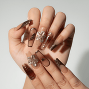 Golden Bloom floral nail design – handmade press-on nails by Handora