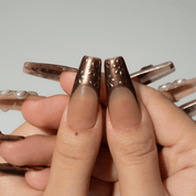 Golden Bloom press-on nails – design close-up by Handora