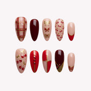 Golden Cherry red 3d press-on nails by Handora