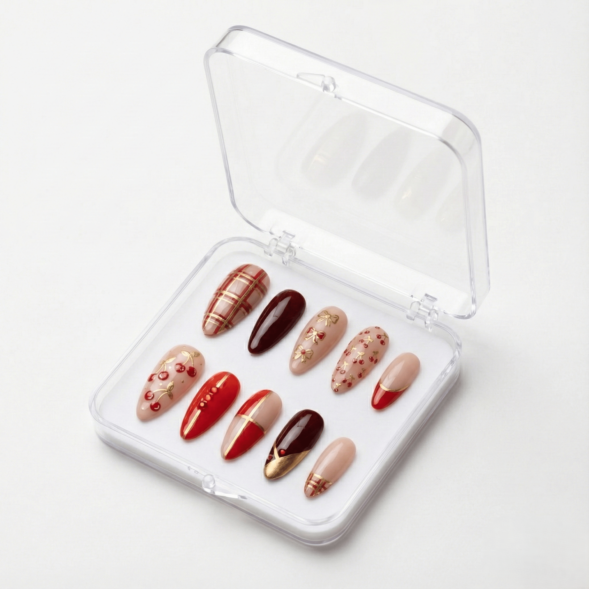 Golden Cherry 3d nail design – handmade press-on nails by Handora