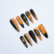 Golden Chrysanthemum 3d nail design – handmade press-on nails by Handora