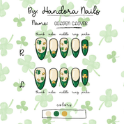 Golden Clover french tip nail design – handmade press-on nails by Handora
