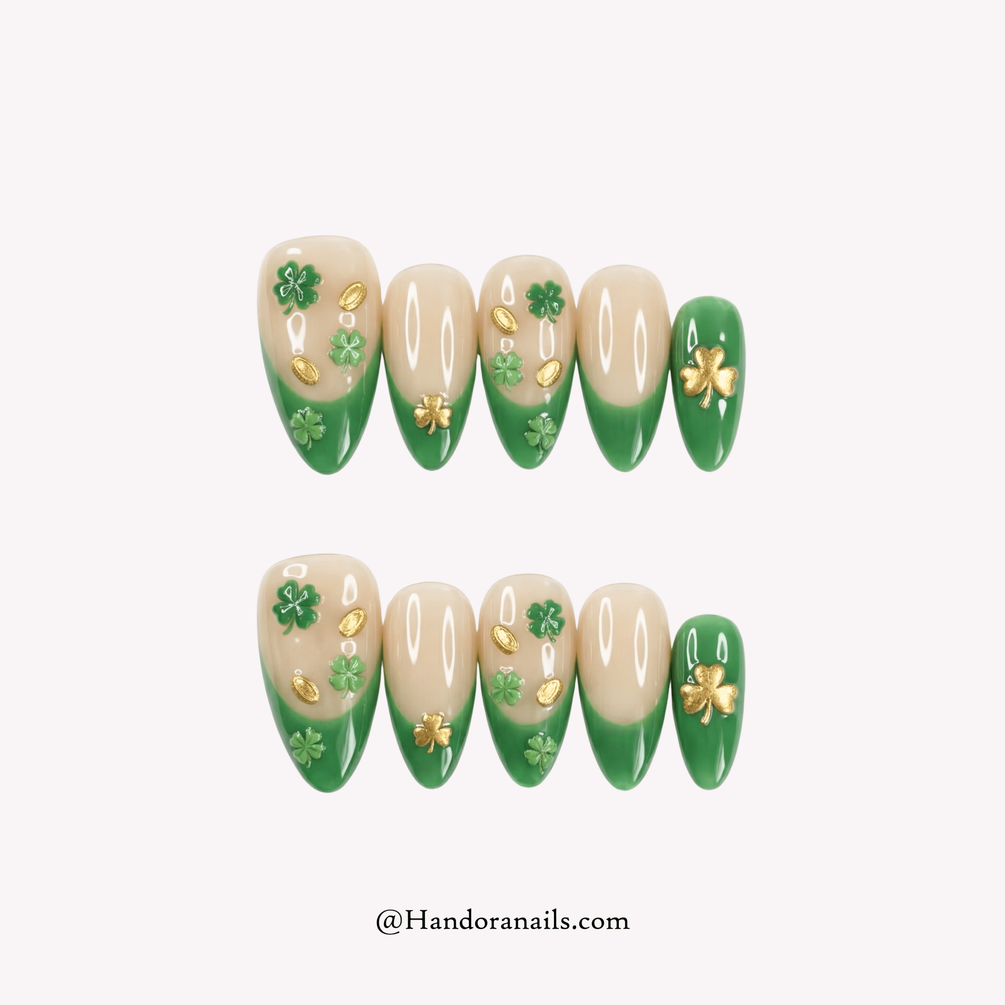 Golden Clover gold french tip press-on nails by Handora