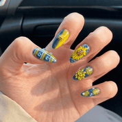 Golden Daffodil press-on nails – design close-up by Handora