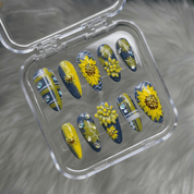 Golden Daffodil press-on nails – hand-painted reusable gel set by Handora
