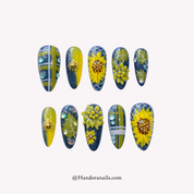 Golden Daffodil gold floral press-on nails by Handora