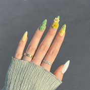 Golden Dragonfly floral nail design – handmade press-on nails by Handora