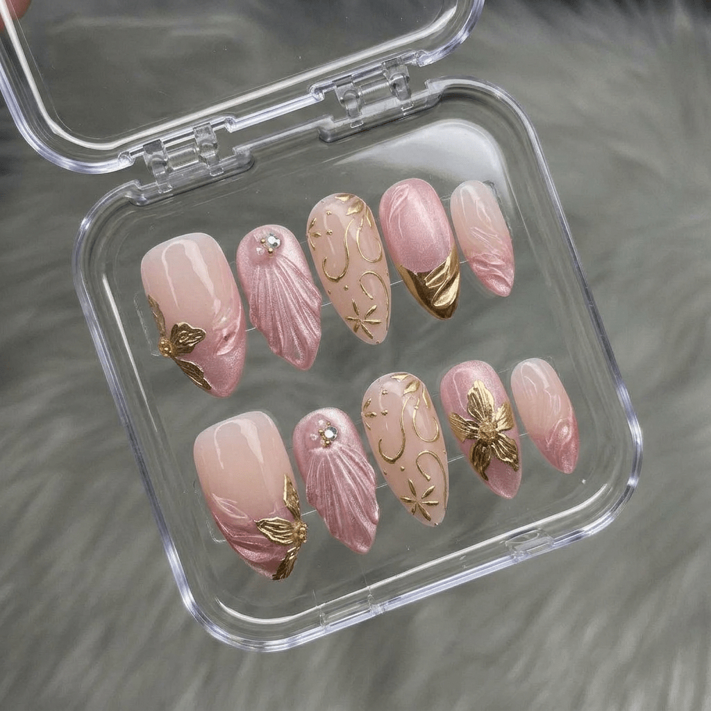 Golden Floral full press-on nail set – sizes XS–L by Handora