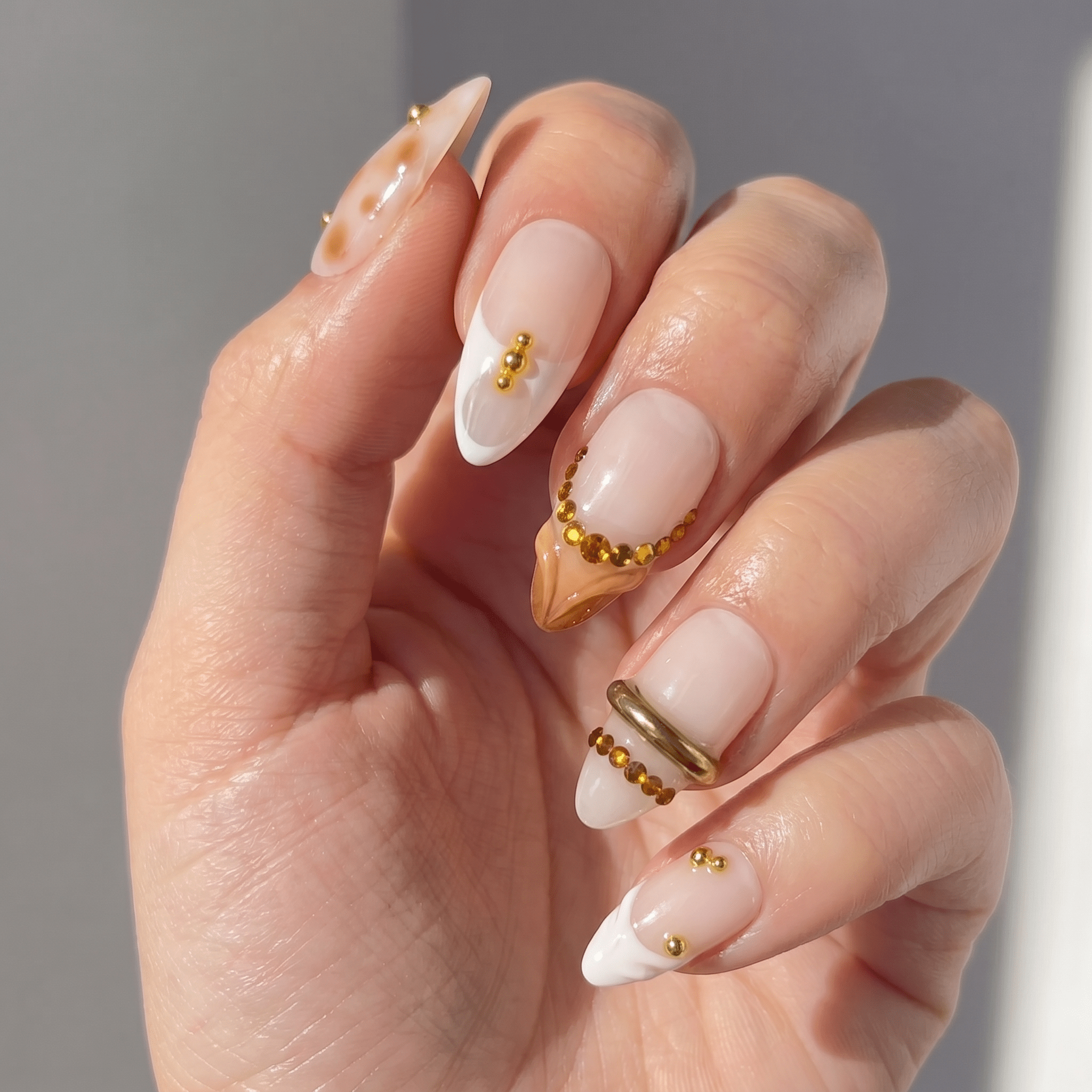 Golden Leopard press-on nails – hand-painted reusable gel set by Handora