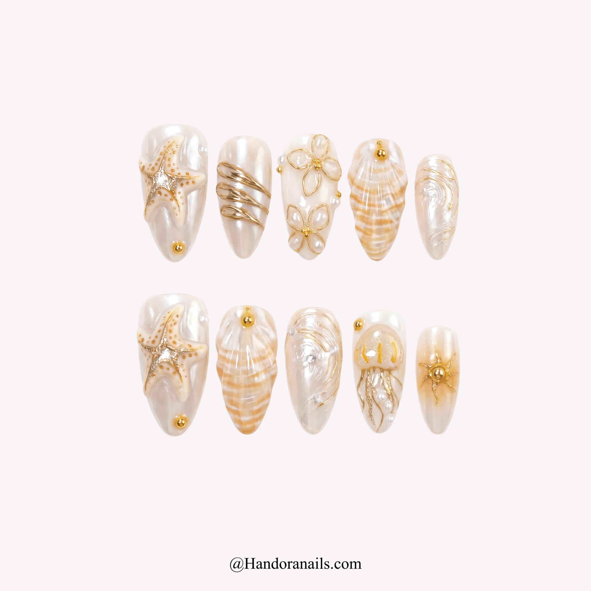 Golden Marine gold press-on nails by Handora