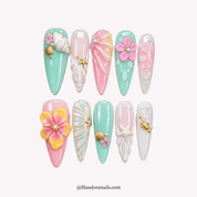 Golden Mermaid gold stiletto 3d press-on nails by Handora