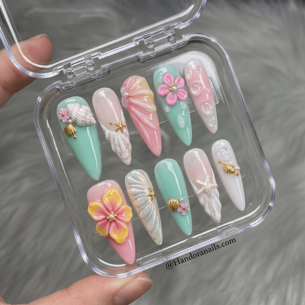 Golden Mermaid full press-on nail set – sizes XS–L by Handora