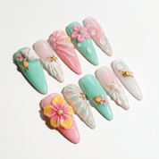 Golden Mermaid 3d nail design – handmade press-on nails by Handora