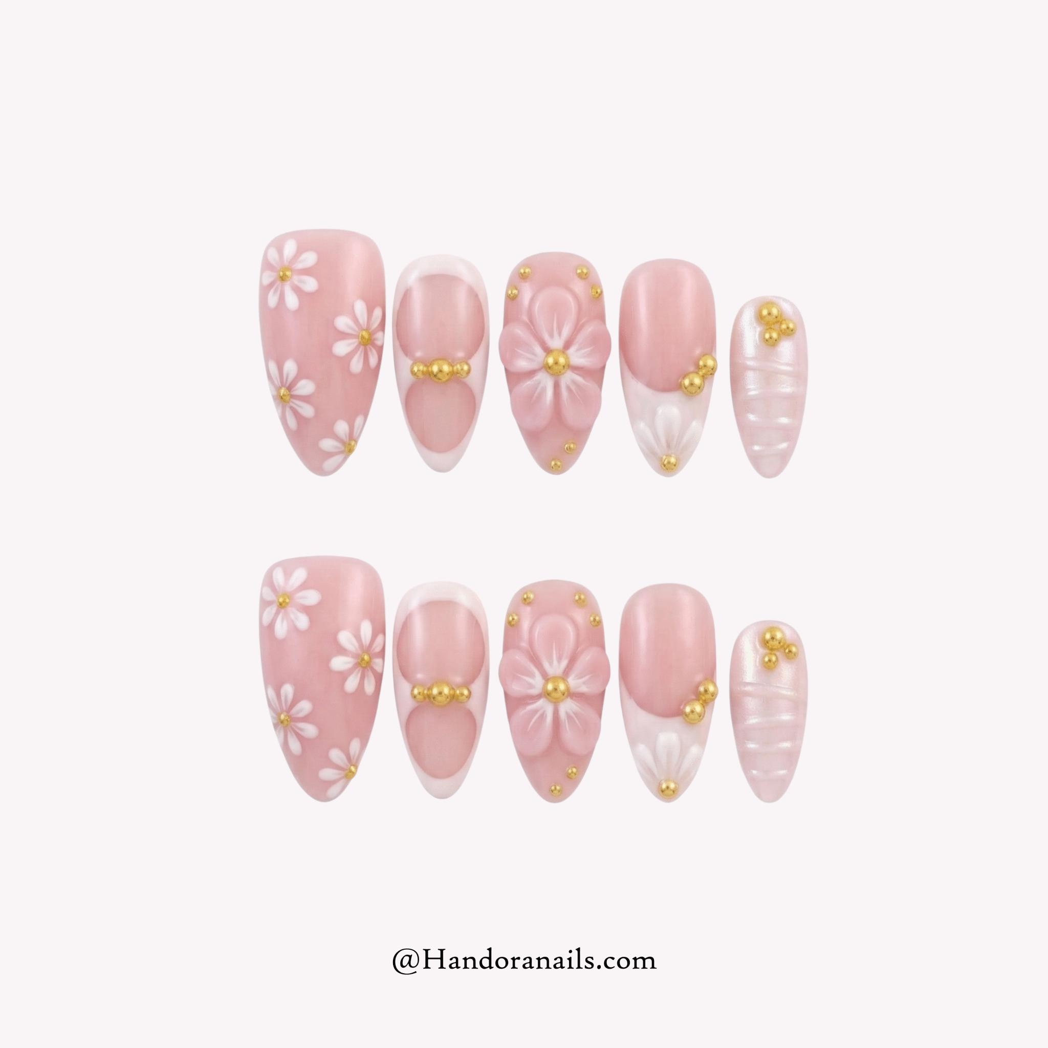 Golden Petals gold press-on nails by Handora